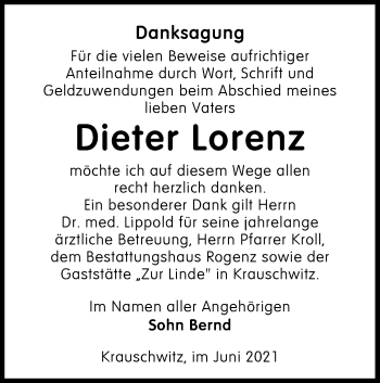 Traueranzeige von Dieter Lorenz von lausitzer_rundschau