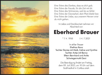 Traueranzeige von Eberhard Brauer von lausitzer_rundschau