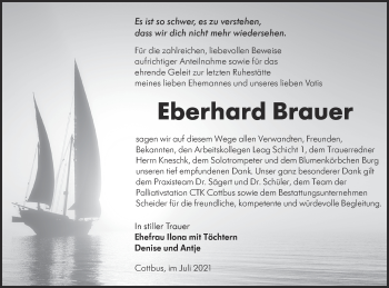 Traueranzeige von Eberhard Brauer von lausitzer_rundschau