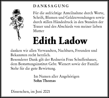Traueranzeige von Edith Ladow von lausitzer_rundschau