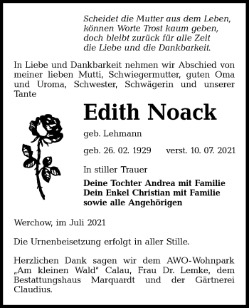 Traueranzeige von Edith Noack von lausitzer_rundschau