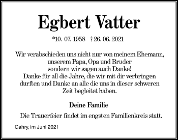 Traueranzeige von Egbert Vatter von lausitzer_rundschau