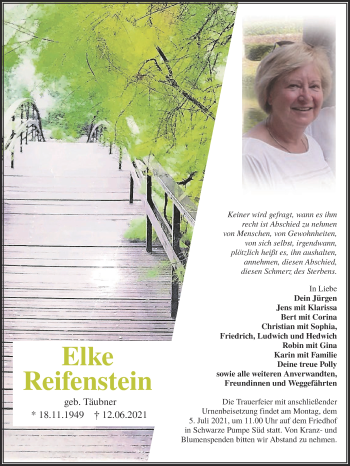 Traueranzeige von Elke Reifenstein von lausitzer_rundschau