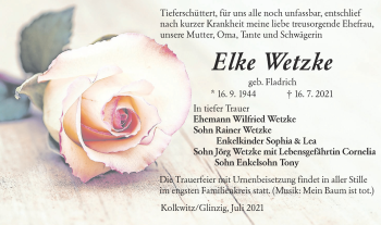 Traueranzeige von Elke Wetzke von lausitzer_rundschau