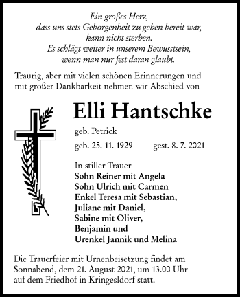 Traueranzeige von Elli Hantschke von lausitzer_rundschau