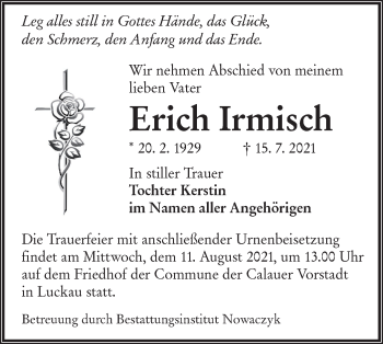 Traueranzeige von Erich Irmisch von lausitzer_rundschau