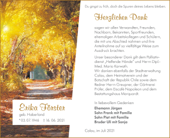 Traueranzeige von Erika Förster von lausitzer_rundschau