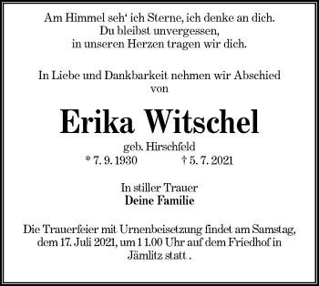Traueranzeige von Erika Witschel von lausitzer_rundschau