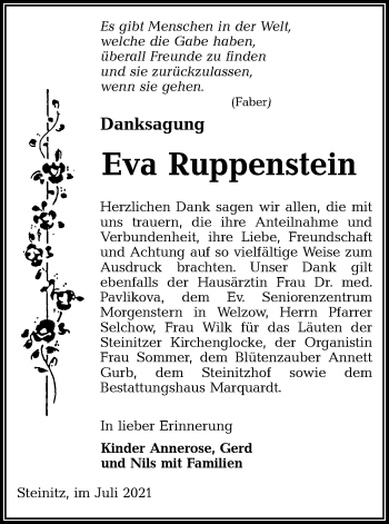 Traueranzeige von Eva Ruppenstein von lausitzer_rundschau