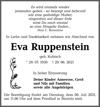 Traueranzeige von Eva Ruppenstein von lausitzer_rundschau