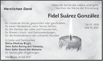 Traueranzeige von Fidel Suárez González von lausitzer_rundschau