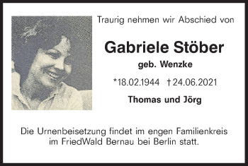 Traueranzeige von Gabriele Stöber von lausitzer_rundschau