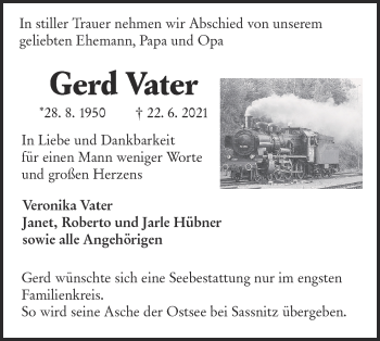 Traueranzeige von Gerd Vater von lausitzer_rundschau