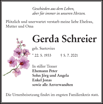 Traueranzeige von Gerda Schreier von lausitzer_rundschau
