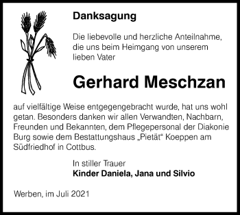 Traueranzeige von Gerhard Meschzan von lausitzer_rundschau