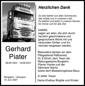 Traueranzeige von Gerhard Piater von lausitzer_rundschau
