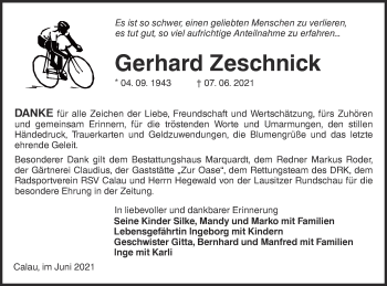 Traueranzeige von Gerhard Zeschnick von lausitzer_rundschau
