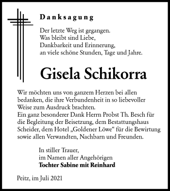 Traueranzeige von Gisela Schikorra von lausitzer_rundschau