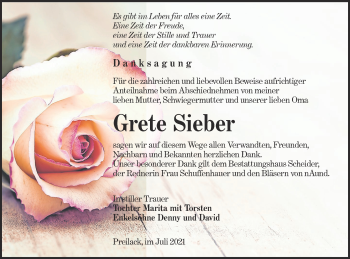 Traueranzeige von Grete Sieber von lausitzer_rundschau