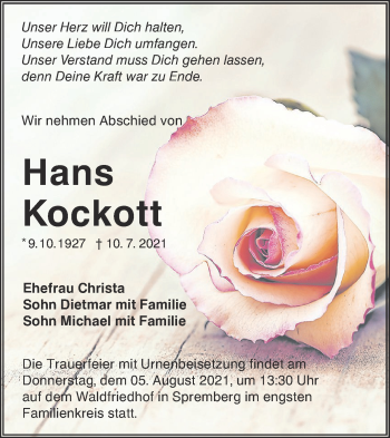 Traueranzeige von Hans Kockott von lausitzer_rundschau