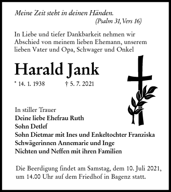 Traueranzeige von Harald Jank von lausitzer_rundschau