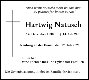 Traueranzeige von Hartwig Natusch von lausitzer_rundschau