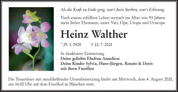 Traueranzeige von Heinz Walther von lausitzer_rundschau