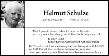 Traueranzeige von Helmut Schulze von lausitzer_rundschau
