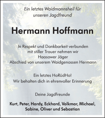 Traueranzeige von Hermann Hoffmann von lausitzer_rundschau