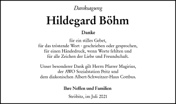 Traueranzeige von Hildegard Böhm von lausitzer_rundschau