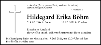 Traueranzeige von Hildegard Erika Böhm von lausitzer_rundschau