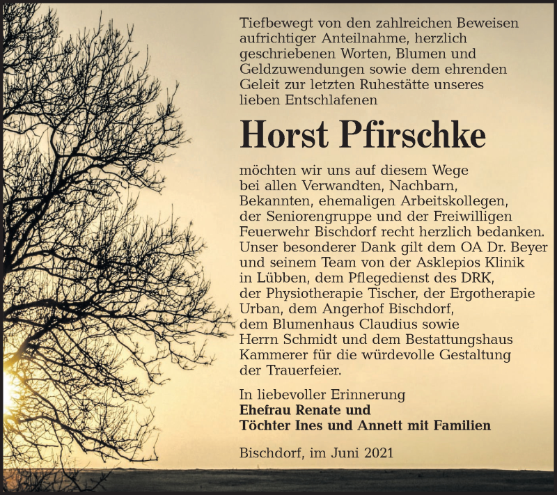  Traueranzeige für Horst Pfirschke vom 10.07.2021 aus lausitzer_rundschau