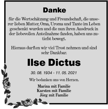 Traueranzeige von Ilse Dictus von lausitzer_rundschau