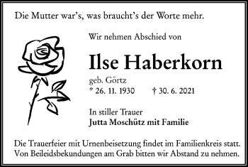 Traueranzeige von Ilse Haberkorn von lausitzer_rundschau
