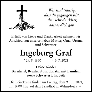 Traueranzeige von Ingeburg Graf von lausitzer_rundschau