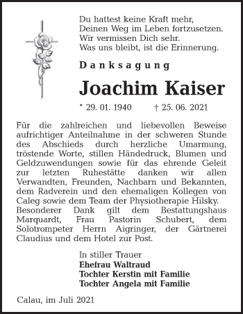 Traueranzeige von Joachim Kaiser von lausitzer_rundschau