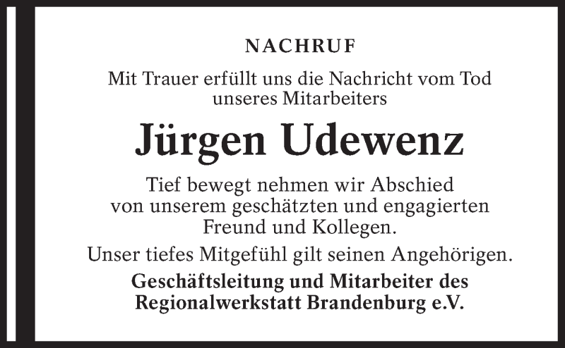  Traueranzeige für Jürgen Udewenz vom 03.07.2021 aus lausitzer_rundschau