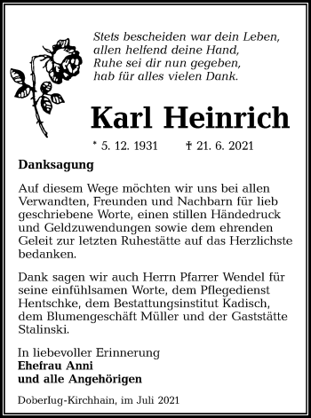 Traueranzeige von Karl Heinrich von lausitzer_rundschau