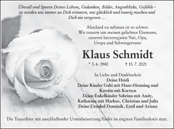 Traueranzeige von Klaus Schmidt von lausitzer_rundschau