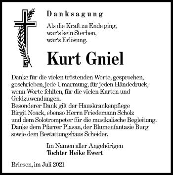 Traueranzeige von Kurt Gniel von lausitzer_rundschau