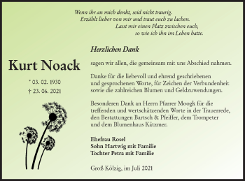 Traueranzeige von Kurt Noack von lausitzer_rundschau