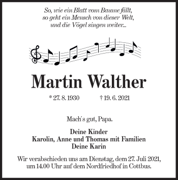 Traueranzeige von Martin Walther von lausitzer_rundschau
