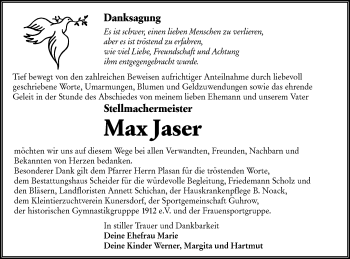 Traueranzeige von Max Jaser von lausitzer_rundschau