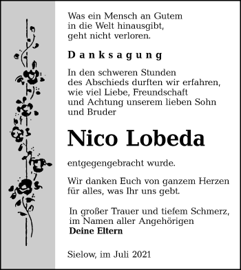 Traueranzeige von Nico Lobeda von lausitzer_rundschau