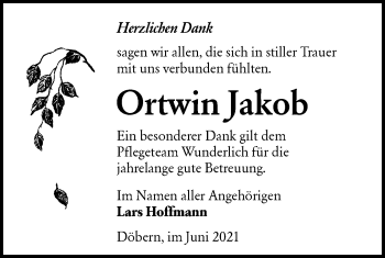 Traueranzeige von Ortwin Jakob von lausitzer_rundschau