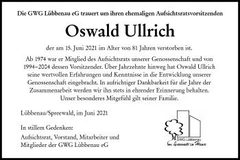 Traueranzeige von Oswald Ullrich von lausitzer_rundschau