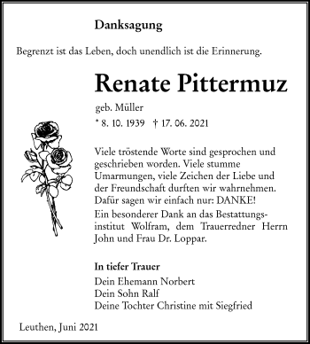 Traueranzeige von Renate Pittermuz von lausitzer_rundschau