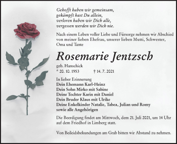 Traueranzeige von Rosemarie Jentzsch von lausitzer_rundschau