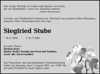 Traueranzeige von Siegfried Stube von lausitzer_rundschau