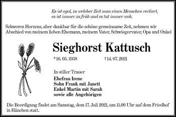 Traueranzeige von Sieghorst Kattusch von lausitzer_rundschau